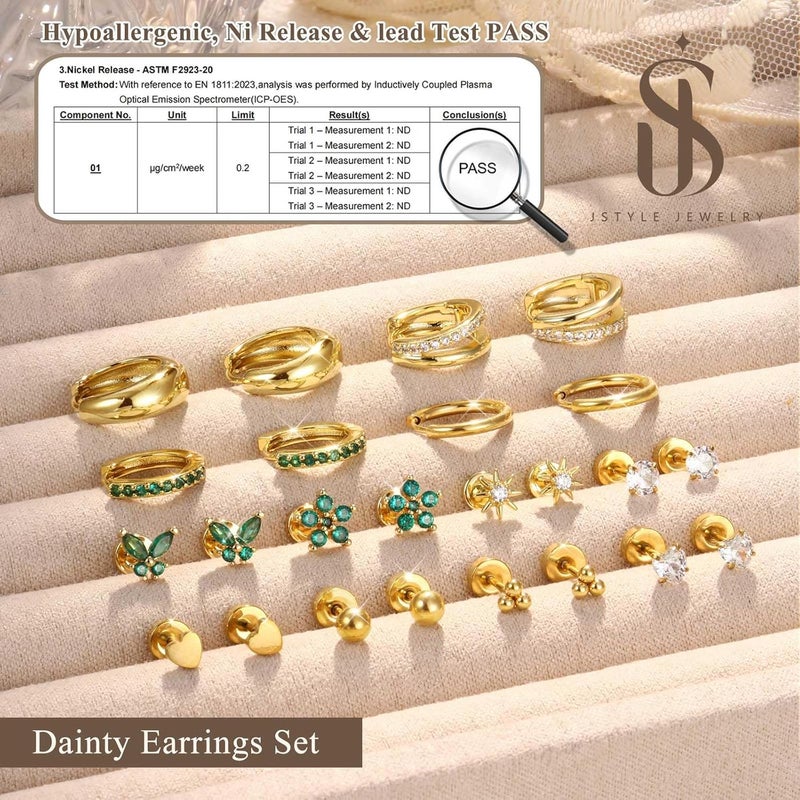 Jstyle Hypoallergenic 14K Gold Plated Stud Hoop Earrings for Women Men Surgical Stainless Steel Flat Back Earrings Small Huggie Hoops Cartilage Earring Set for Multiple Piercing Jewelry Gift for Women - Image 3